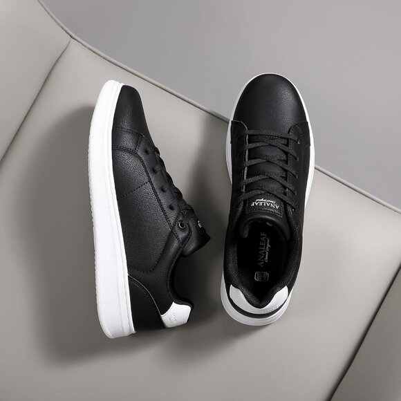 Men's  Black Casual Fashion Dress Sneakers Classic Lace-Up Lightweight Shoes - Picture 9 of 9